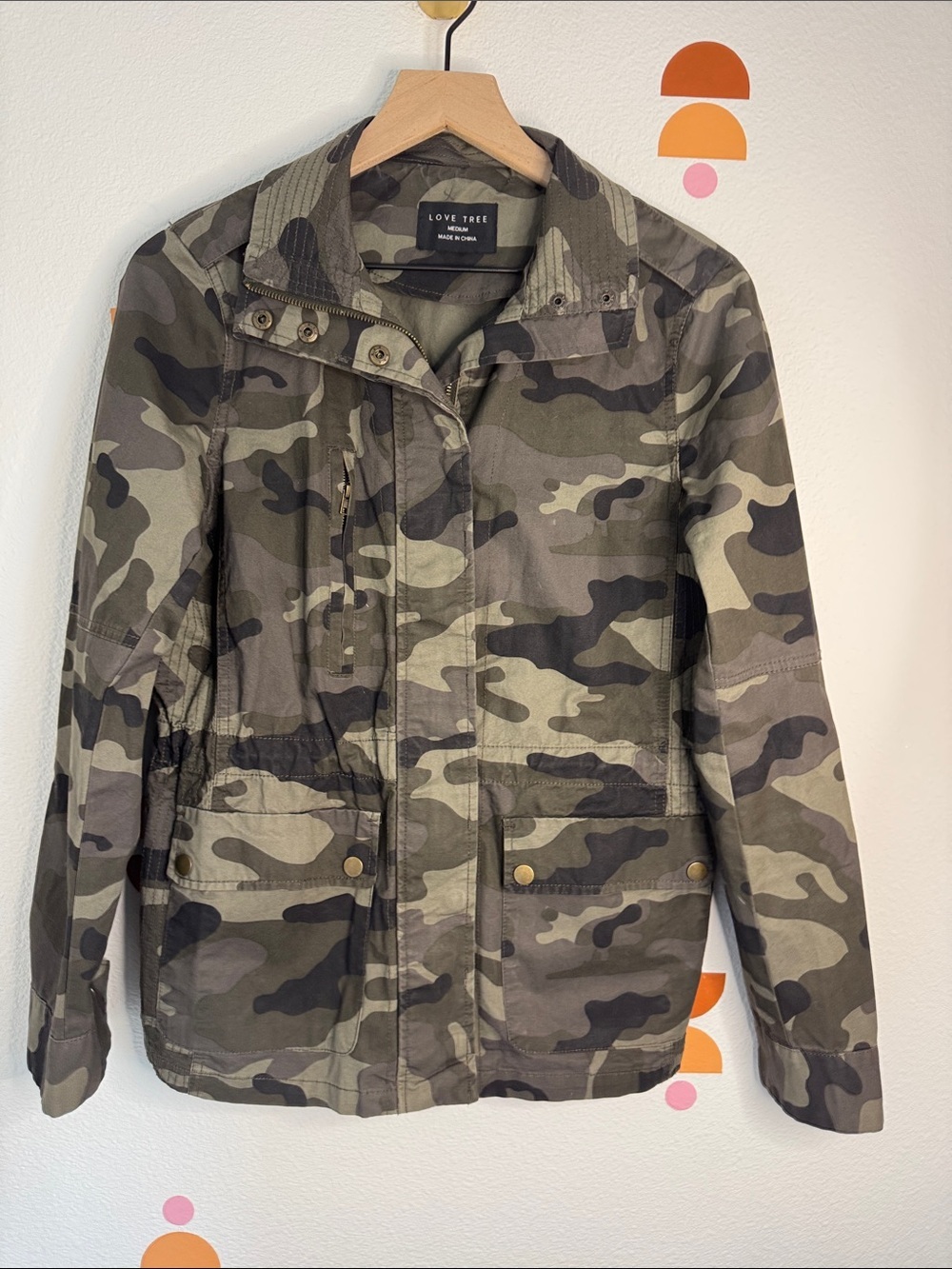 Love Tree Camo Utility Jacket Women’s Medium Military Style Zip Snap Coat N0211